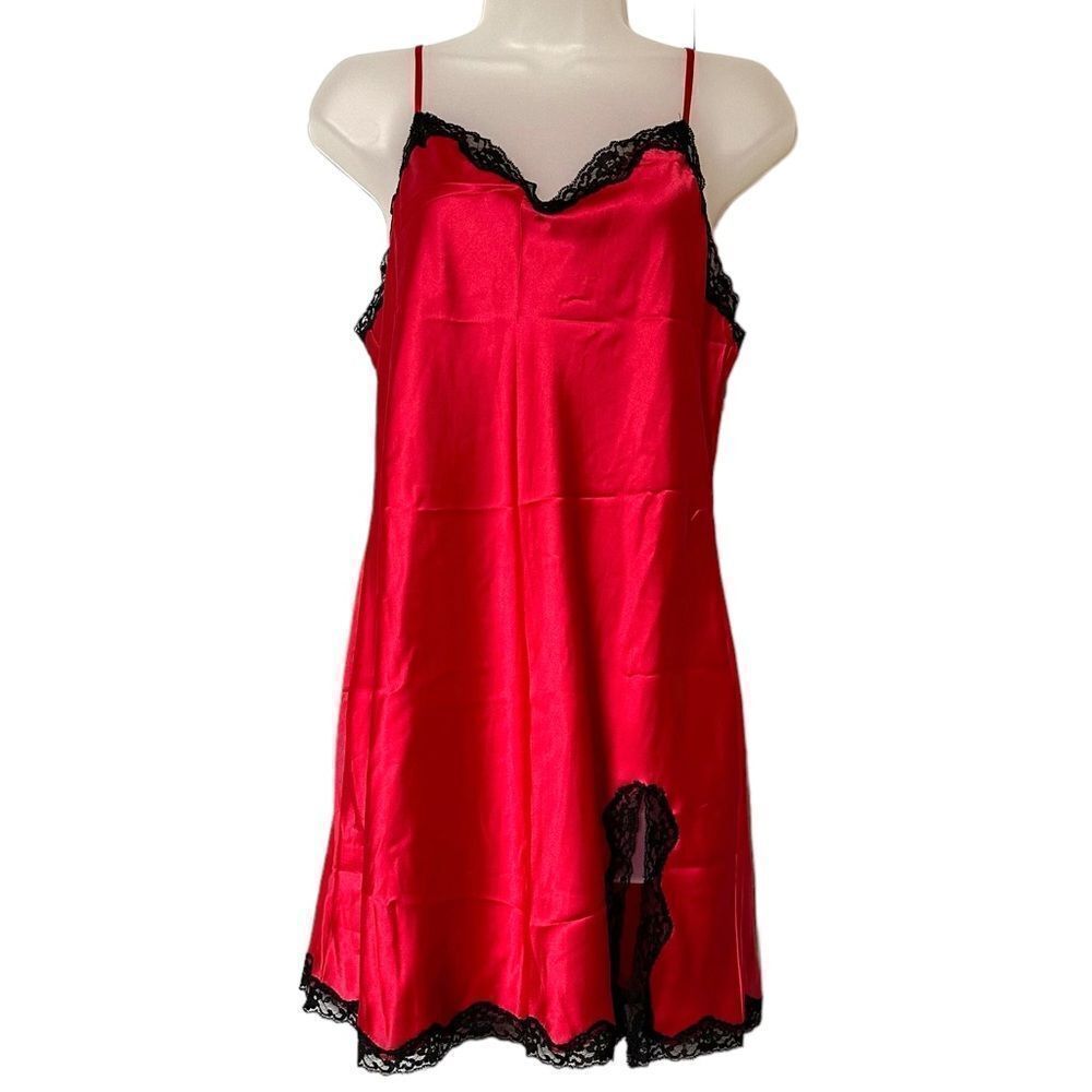 Victoria Secret Satiny Red Lace Cami Romantic Sexy Mini Lingerie Slip Dress